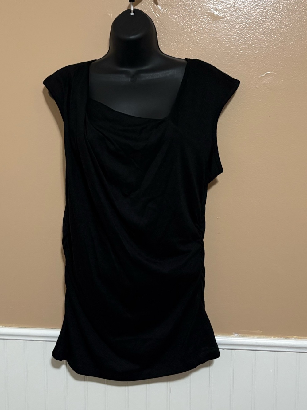 AB Studio XL Black Offset Neckline Ruched Side Top Preowned